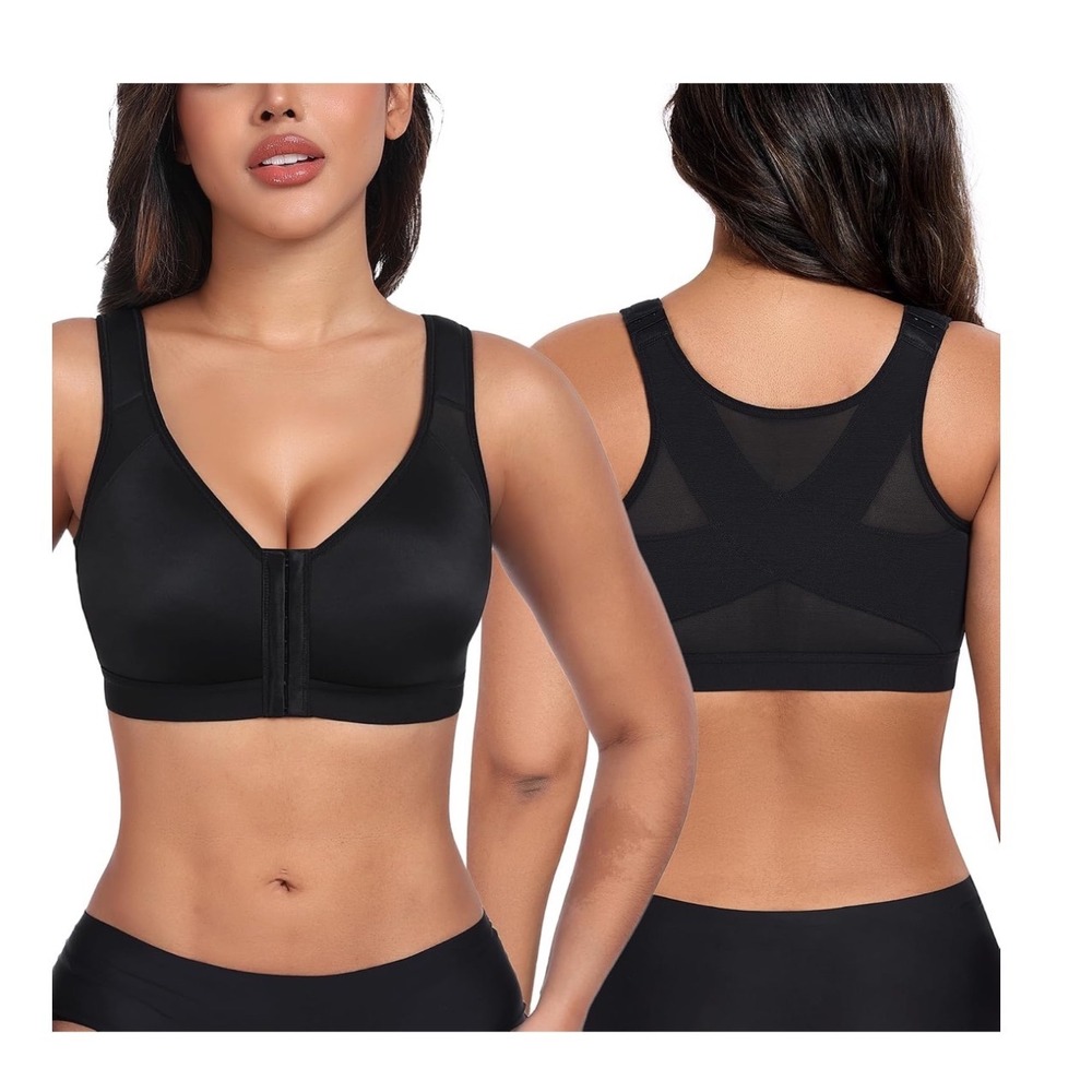 NEW HACI Front Closure Soft Wireless Bra Women 40DD Black Posture Support Mesh